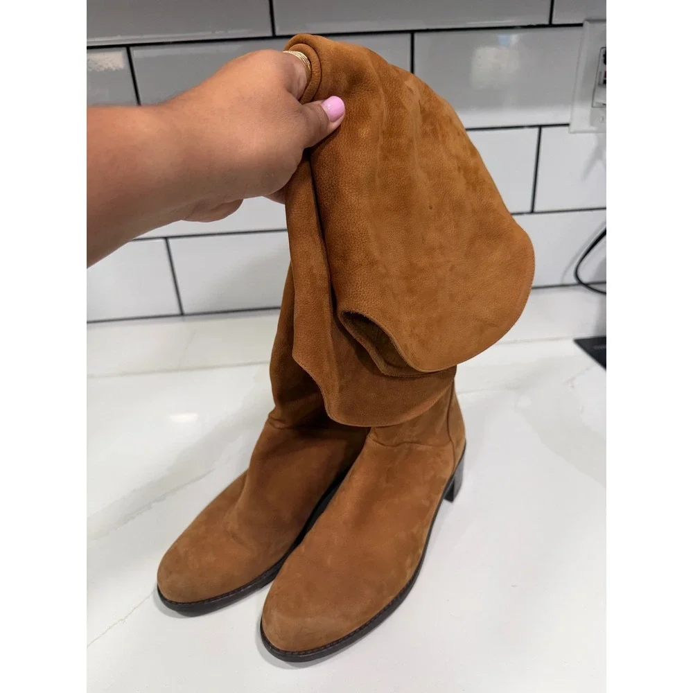Stuart Weitzman Cognac Brown Suede Over The‎ Knee Slouchy Block Heel Boots
